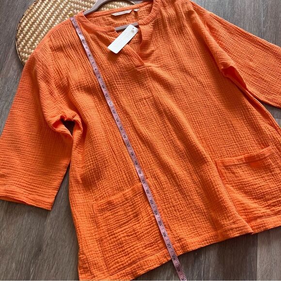 Nwt soft surroundings araza gauze shirt orange women’s size L - Picture 7 of 8